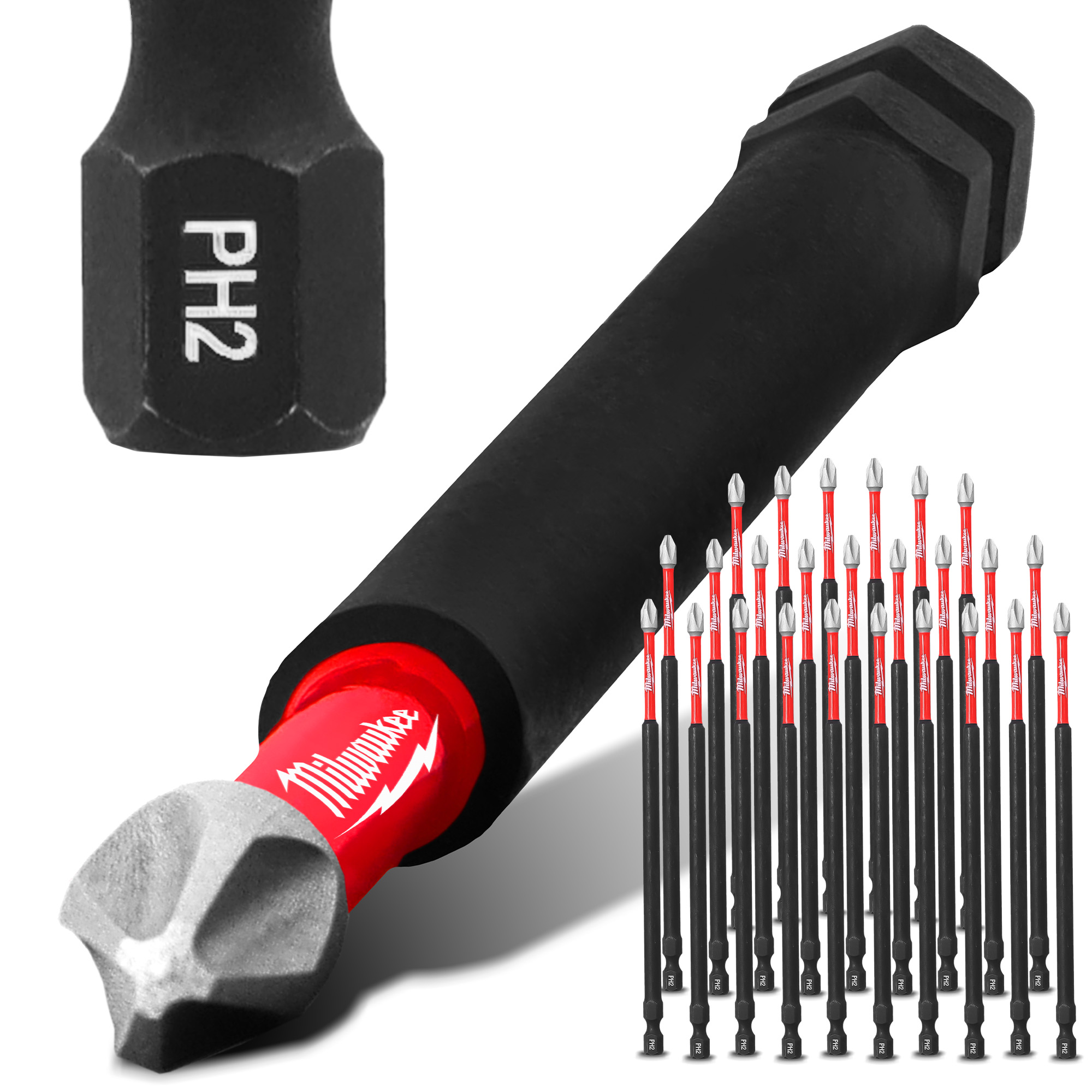 25x Magnetisch Bit PH2 150 mm Stahl Philips Schraubendreher MILWAUKEE Magnetbit