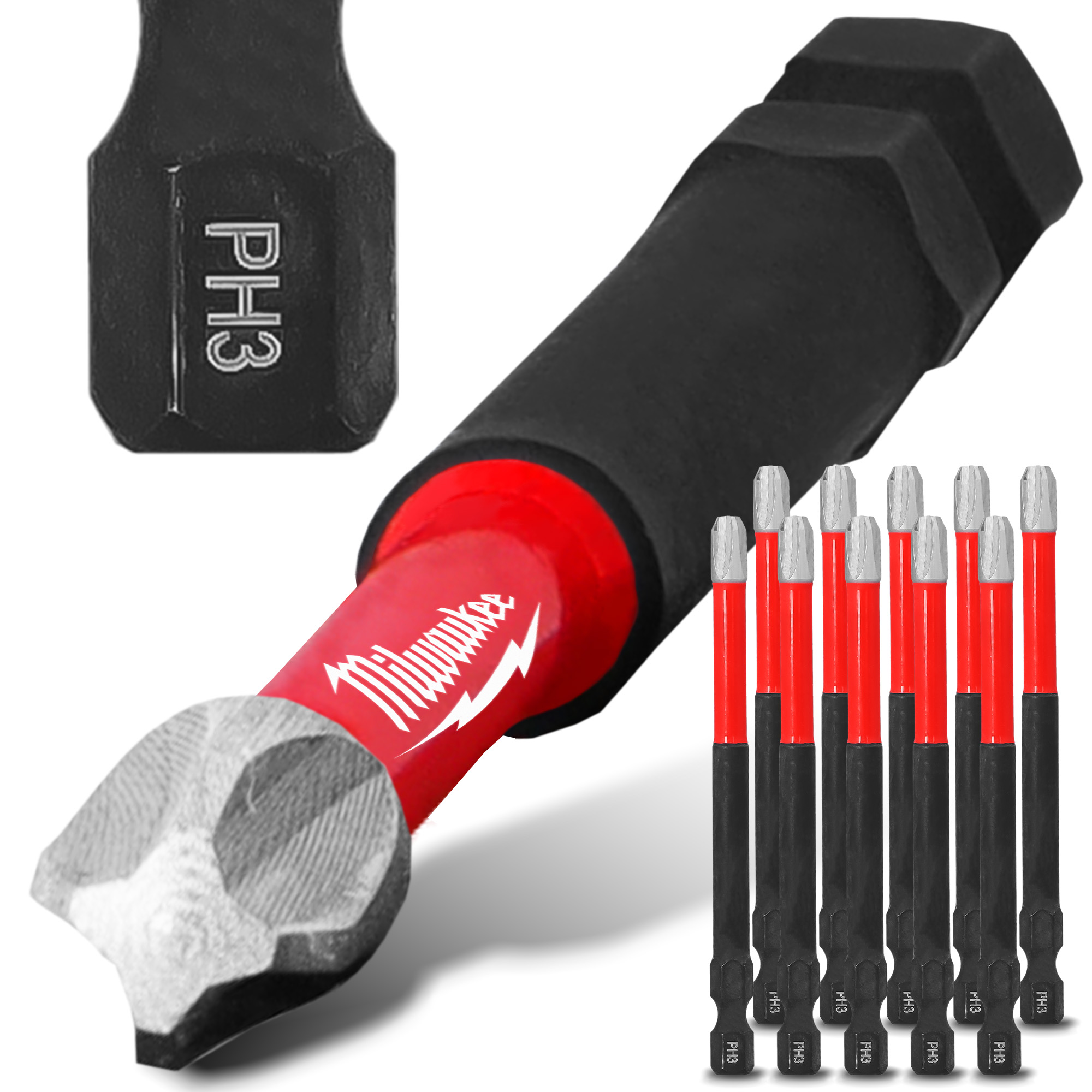 10x Magnetisch Bit PH3 90 mm Stahl Philips Schraubendreher MILWAUKEE Magnetbit