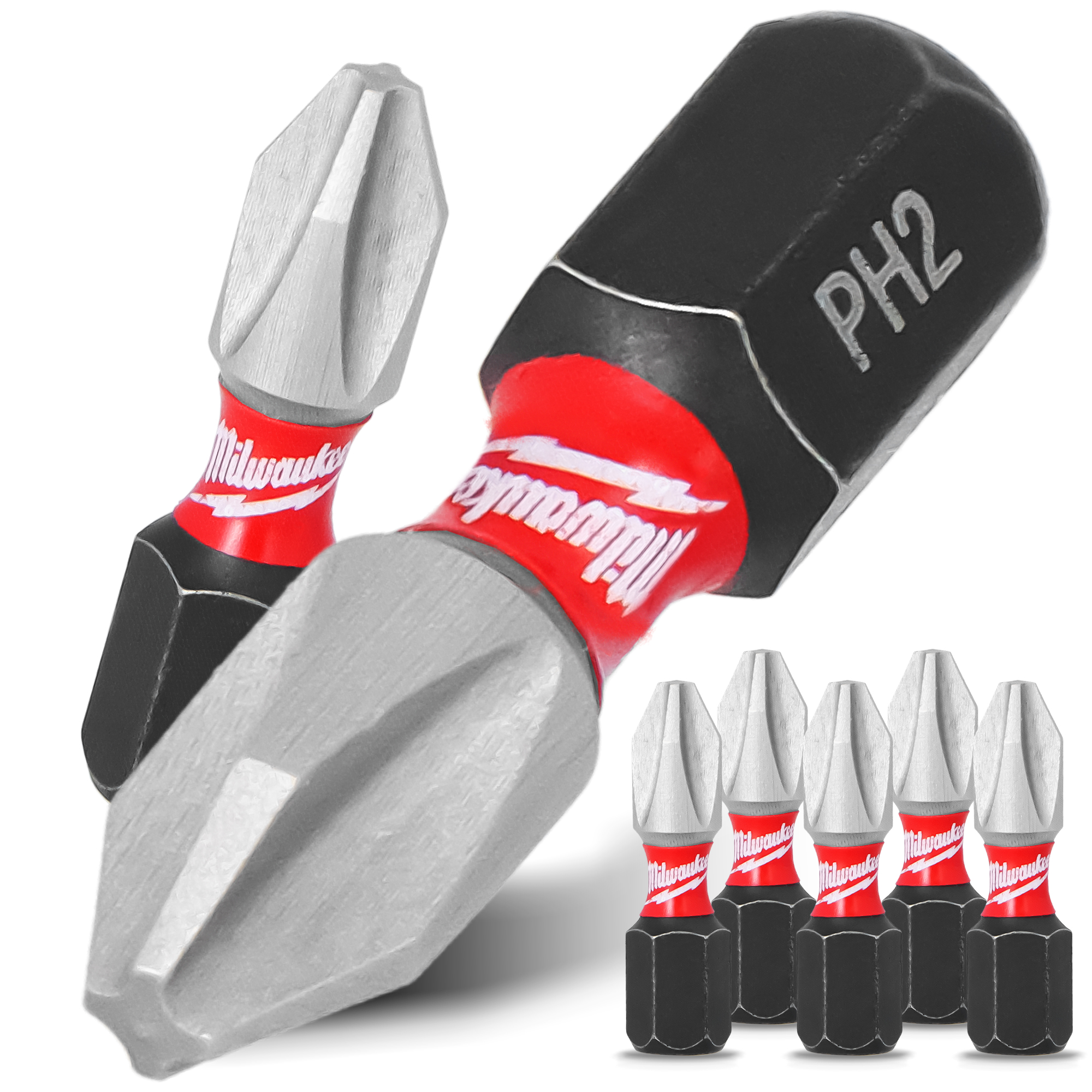 5x Magnetisch Bit PH2 25 mm Stahl Philips Schraubendreher MILWAUKEE Magnetbit