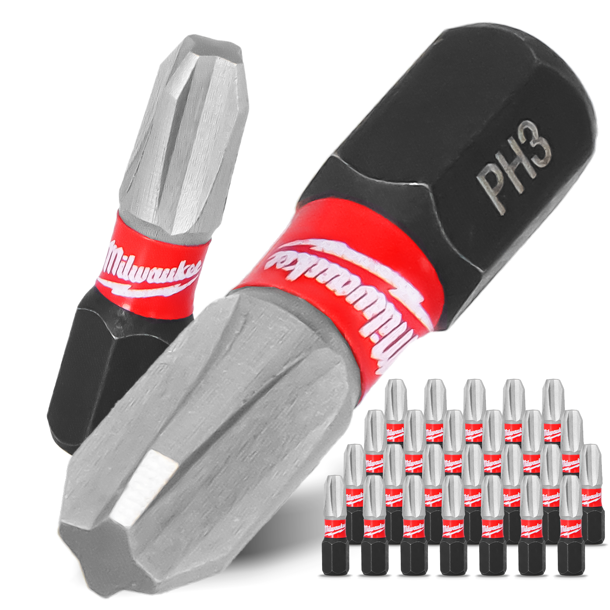 25x Magnetisch Bit PH3 25 mm Stahl Philips Schraubendreher MILWAUKEE Magnetbit