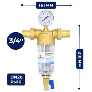 FIltr mechaniczny z płukaniem wstecznym, manometrem i zaworem spustowym DN20 3/4, PN16