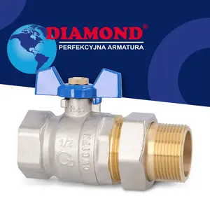 Zawór kulowy motylkowy z dławikiem 30 bar 1/2'' GW x 3/4'' GZ i śrubunkiem 3/4'' GW x 1/2'' GZ