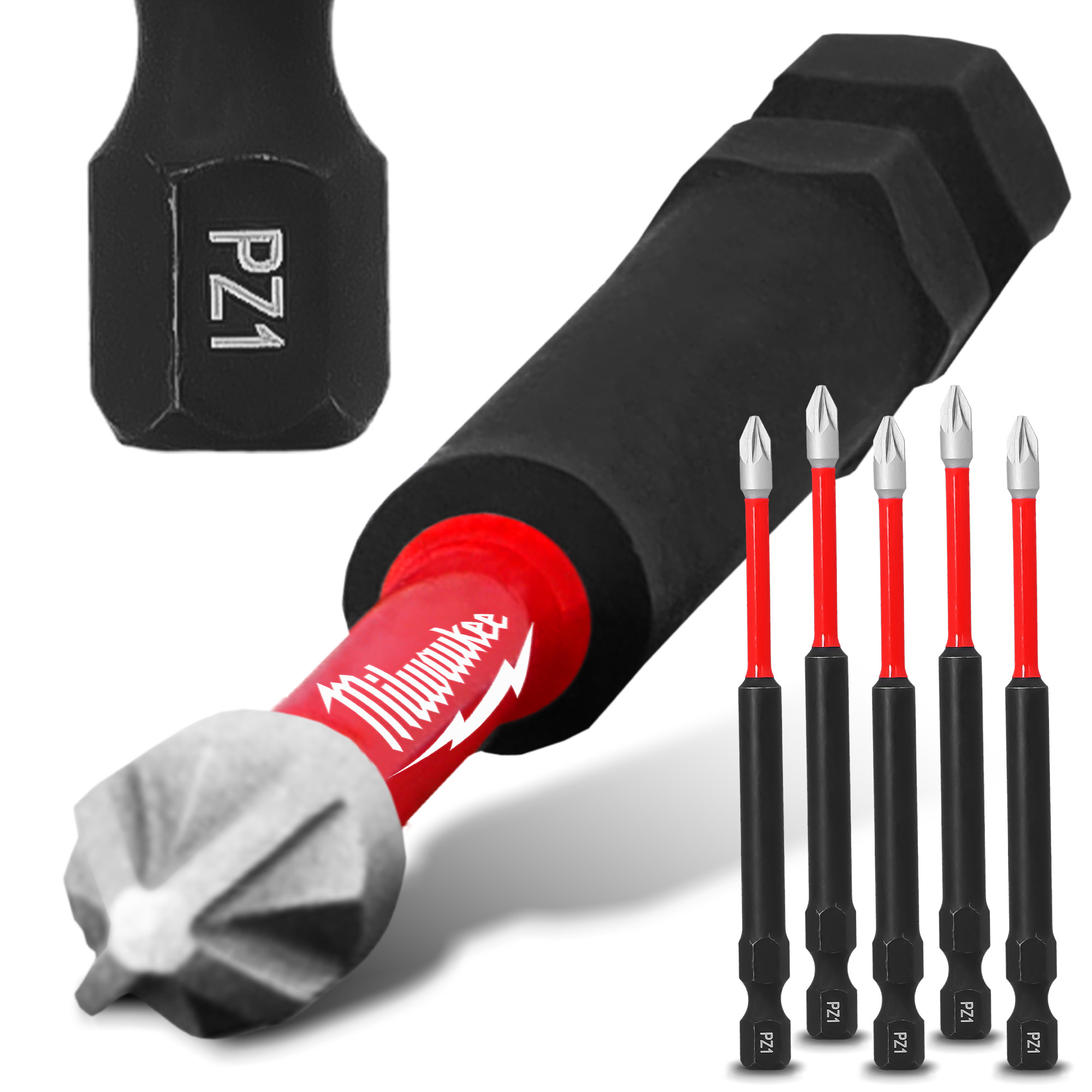 5x Magnetisch Bit PZ1 90mm Pozidriv Stahl Schraubendreher MILWAUKEE Magnetbit
