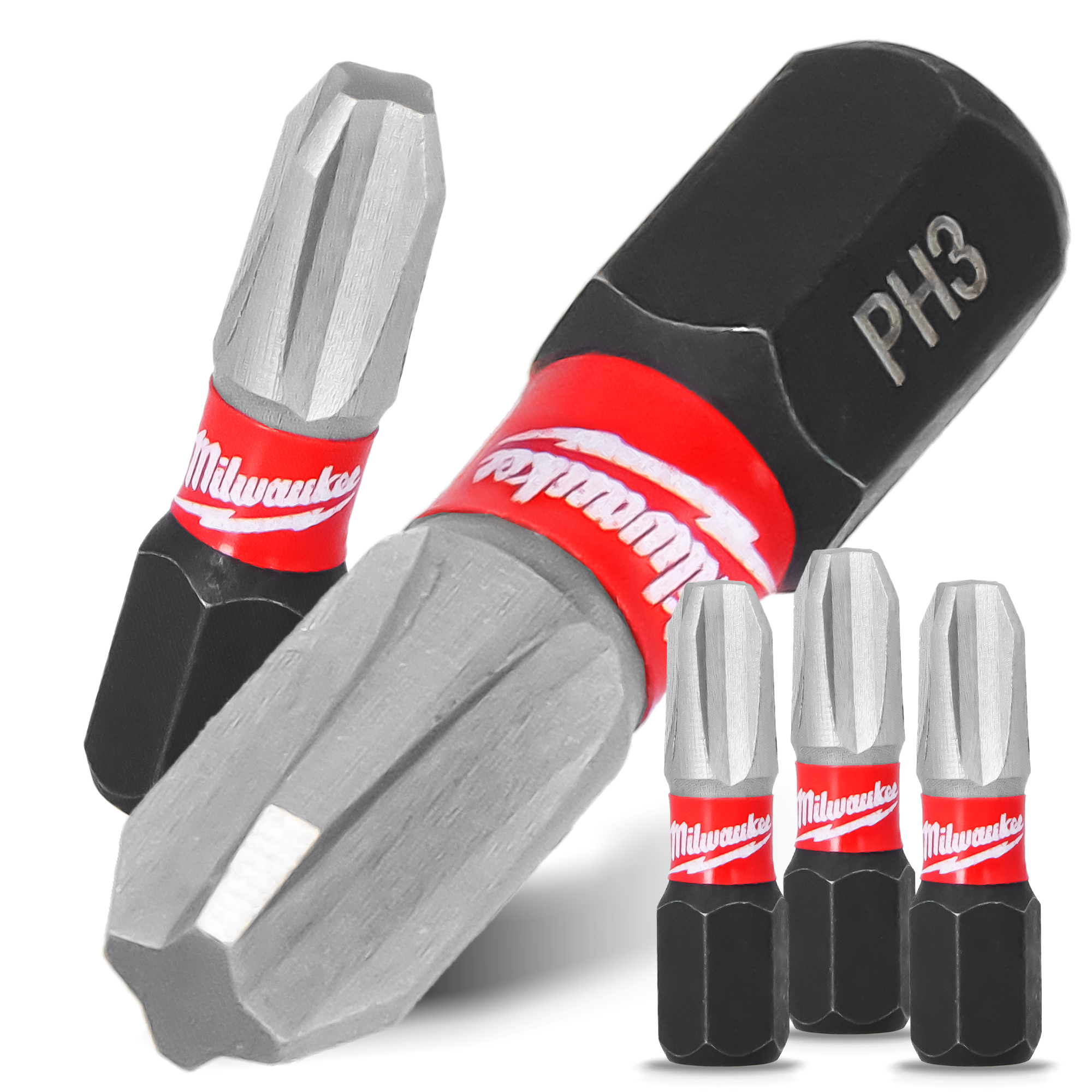 3x Magnetisch Bit PH3 25 mm Stahl Philips Schraubendreher MILWAUKEE Magnetbit