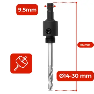 Trzpień do otwornic 14-30 mm, 9,5 mm Hex