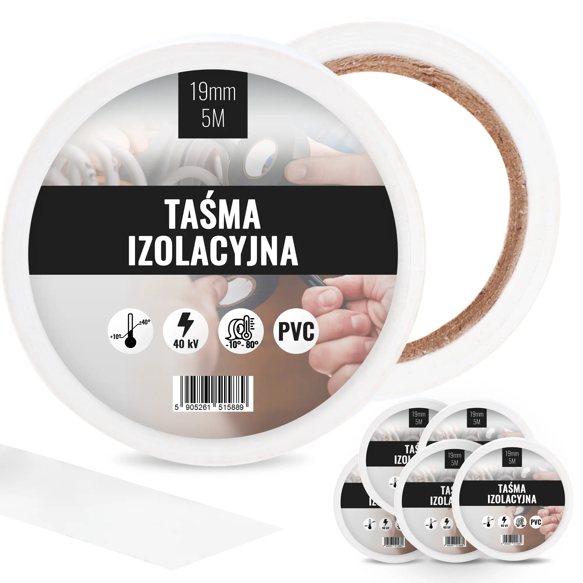  Taśma izolacyjna 19 mm x 5 m biały 5 szt.