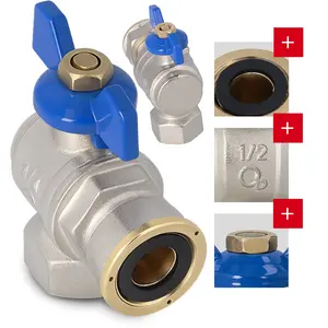 Zawór kulowy kątowy motylkowy z dławikiem 10 bar i półśrubunkiem 1/2'' GW x 1/2'' GW
