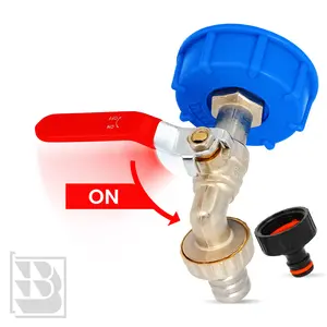 Zawór czerpalny z dławikiem 3/4'' GZ x 1'' GZ z przyłączem na wąż 1'' GW x 3/4'' W, przyłączem pod szybkozłączke 1'' GW x 1/2'' SZ i złączem IBC S60x6 2'' GW x 3/4" GW