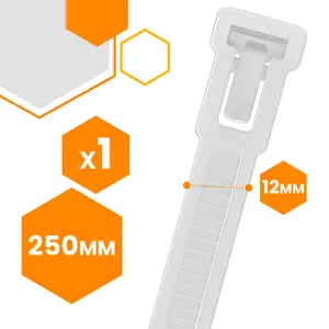 Opaska kablowa wielokrotnego użytku 8 mm x 250 mm biała