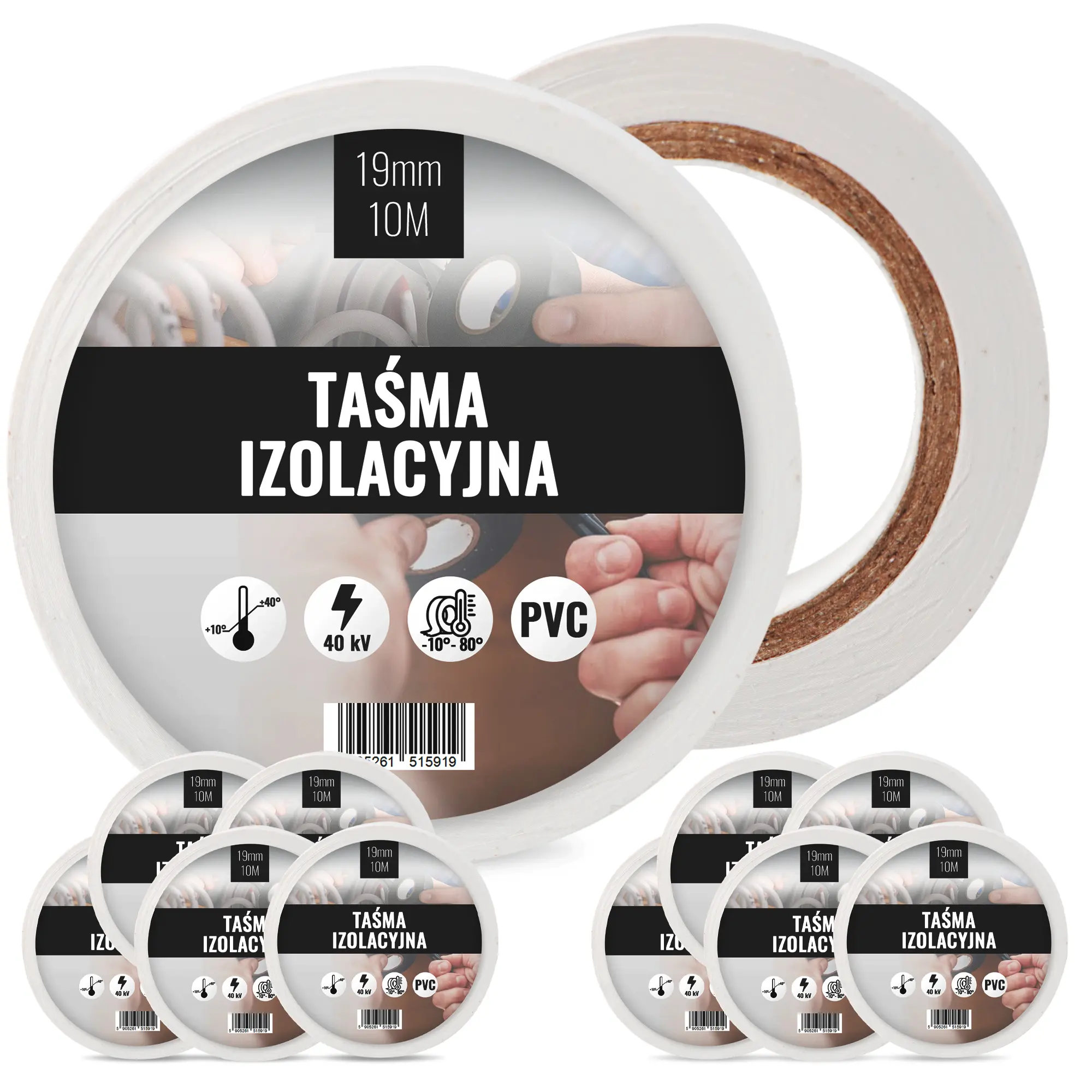 Taśma izolacyjna 19 mm x 10 m biały 10 szt.