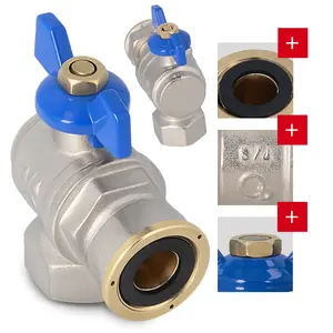 Zawór kulowy kątowy motylkowy z dławikiem 10 bar i półśrubunkiem 3/4'' GW x 3/4'' GW