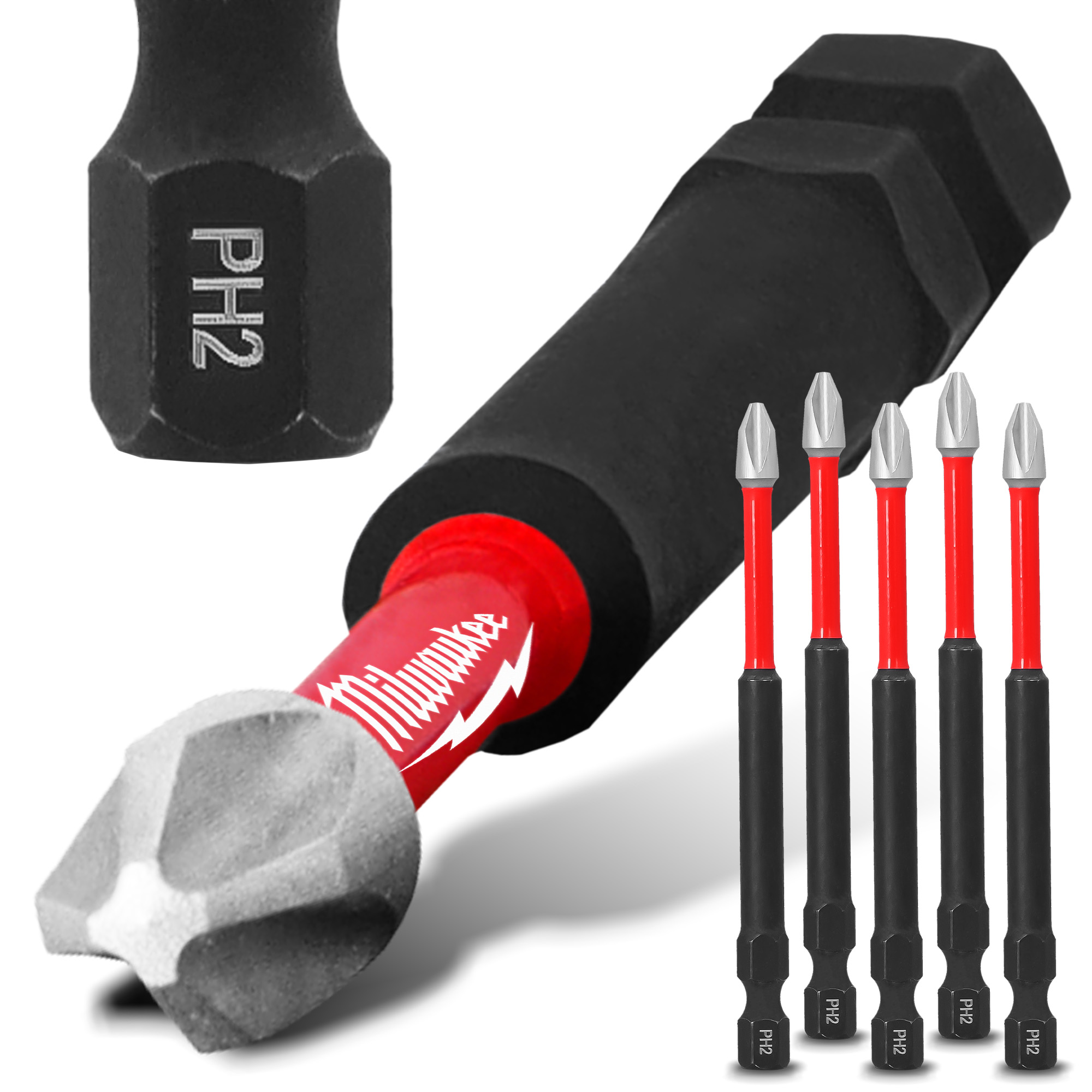 5x Magnetisch Bit PH2 90 mm Stahl Philips Schraubendreher MILWAUKEE Magnetbit