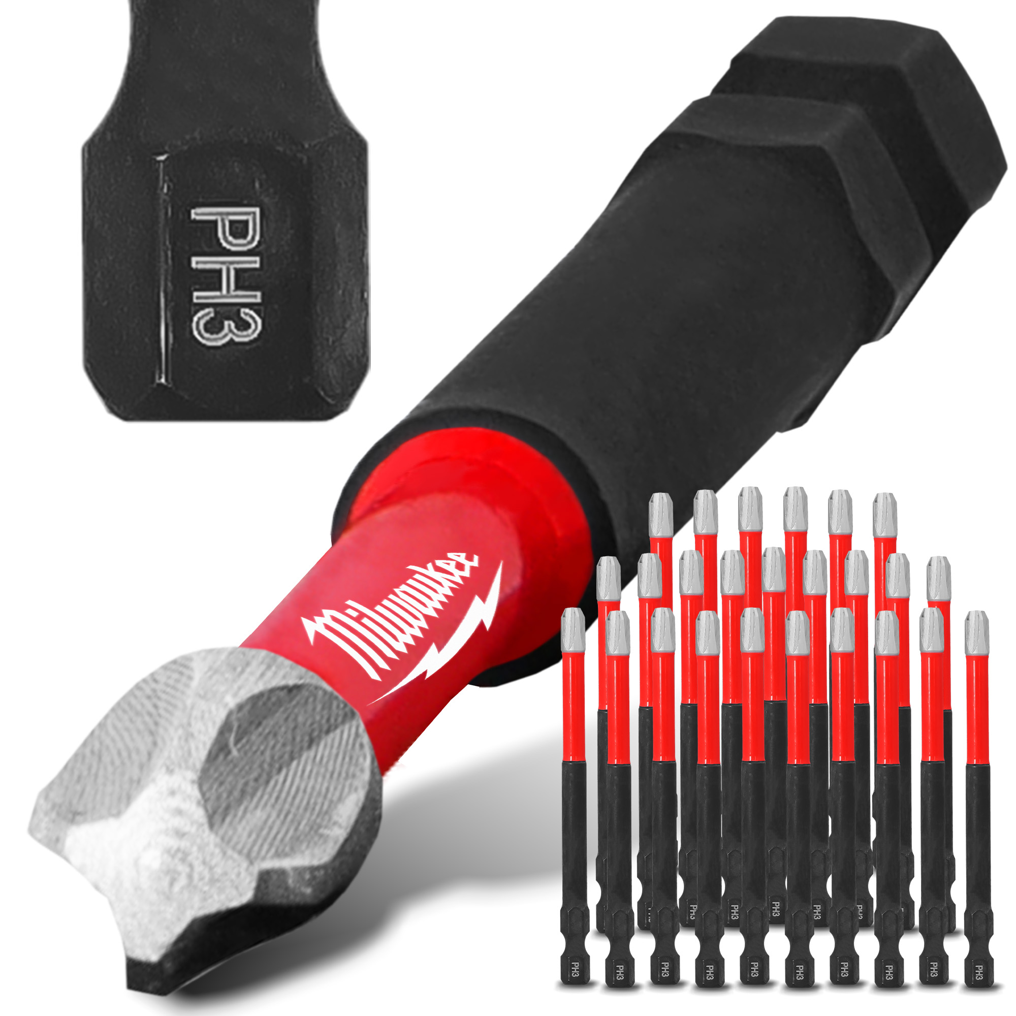 25x Magnetisch Bit PH3 90 mm Stahl Philips Schraubendreher MILWAUKEE Magnetbit