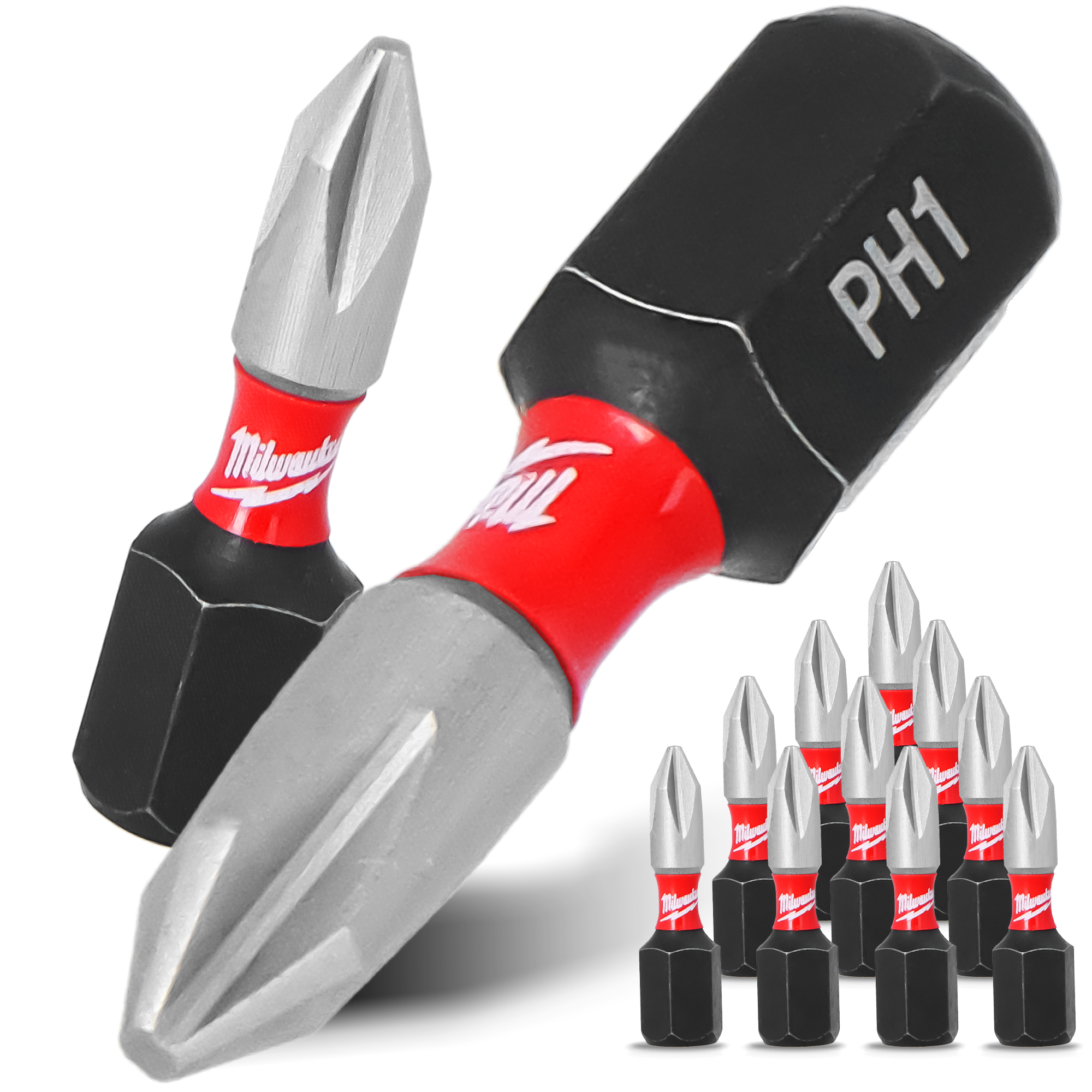 10x Magnetisch Bit PH1 25 mm Stahl Philips Schraubendreher MILWAUKEE Magnetbit
