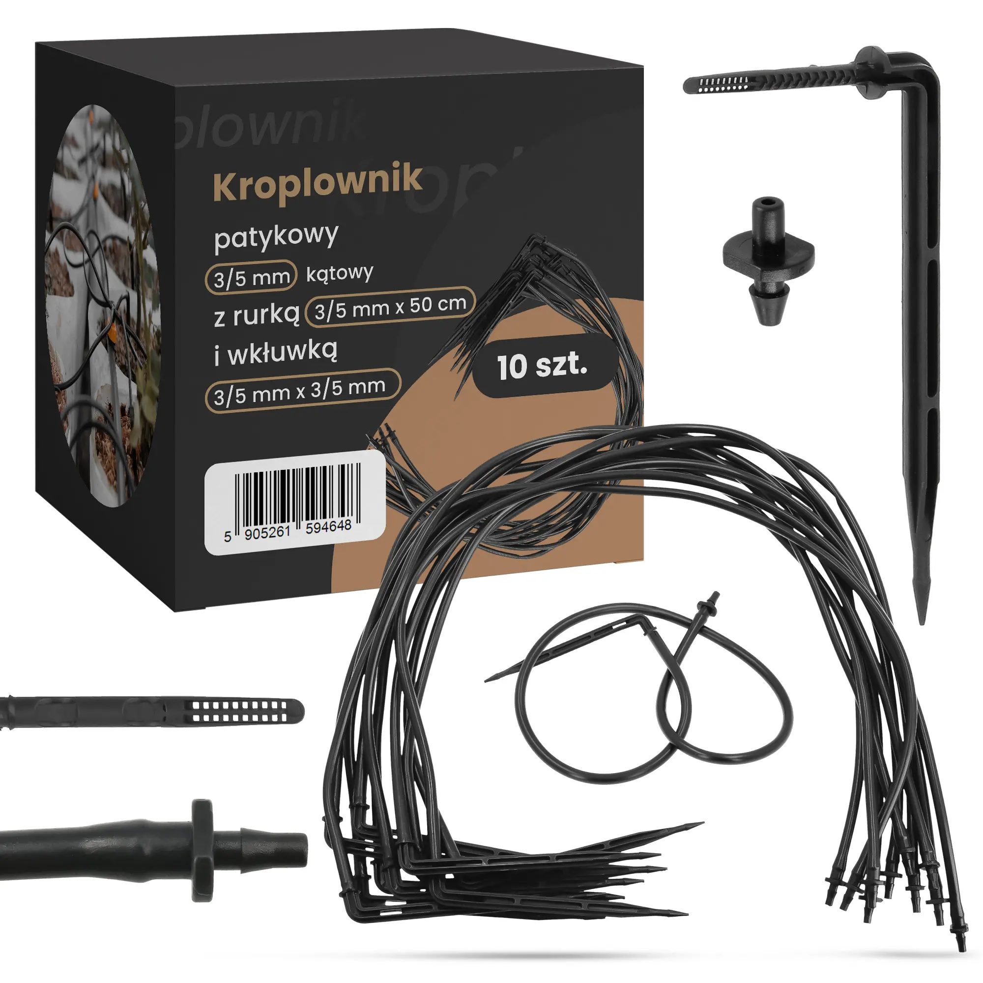 Kroplownik patykowy 3/5 mm kątowy z rurką 3/5 mm x 50 cm i wkłuwką 3/5 mm x 3/5 mm - 10 szt.