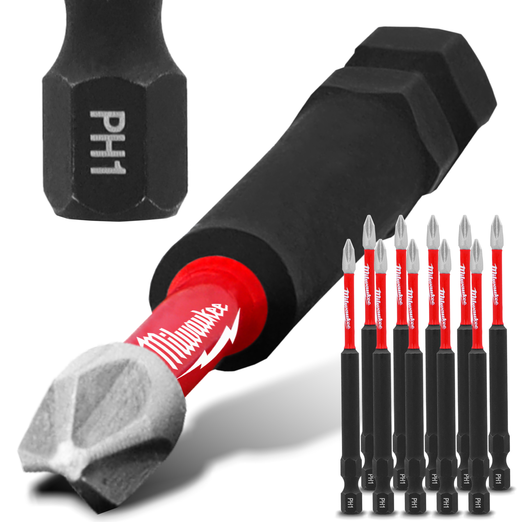 10x Magnetisch Bit PH1 50 mm Stahl Philips Schraubendreher MILWAUKEE Magnetbit