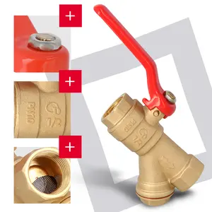 Zawór kulowy z filtrem skośnym i dławikiem 10 bar 1/2'' GW x 1/2'' GW