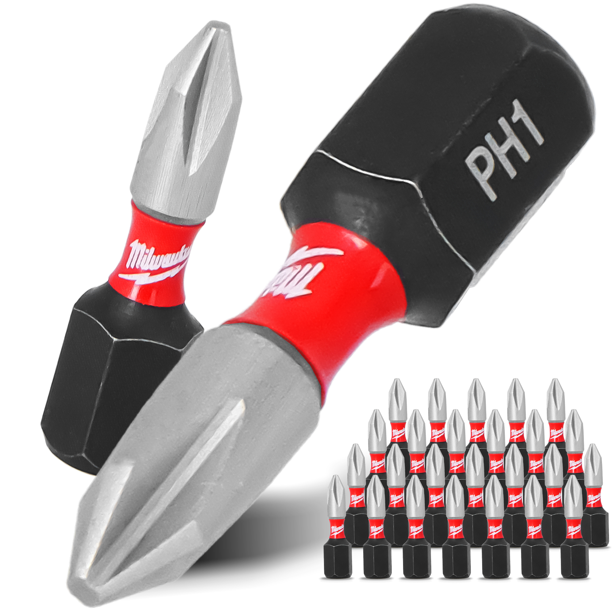 25x Magnetisch Bit PH1 25 mm Stahl Philips Schraubendreher MILWAUKEE Magnetbit