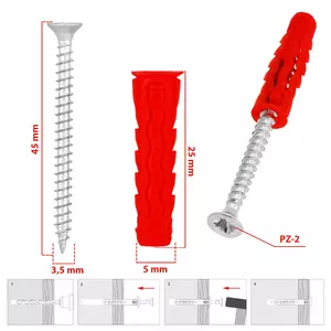  Kołki rozporowe z wkrętem z łbem stożkowym 5,0x25 / 3,5x45 200 sztuk