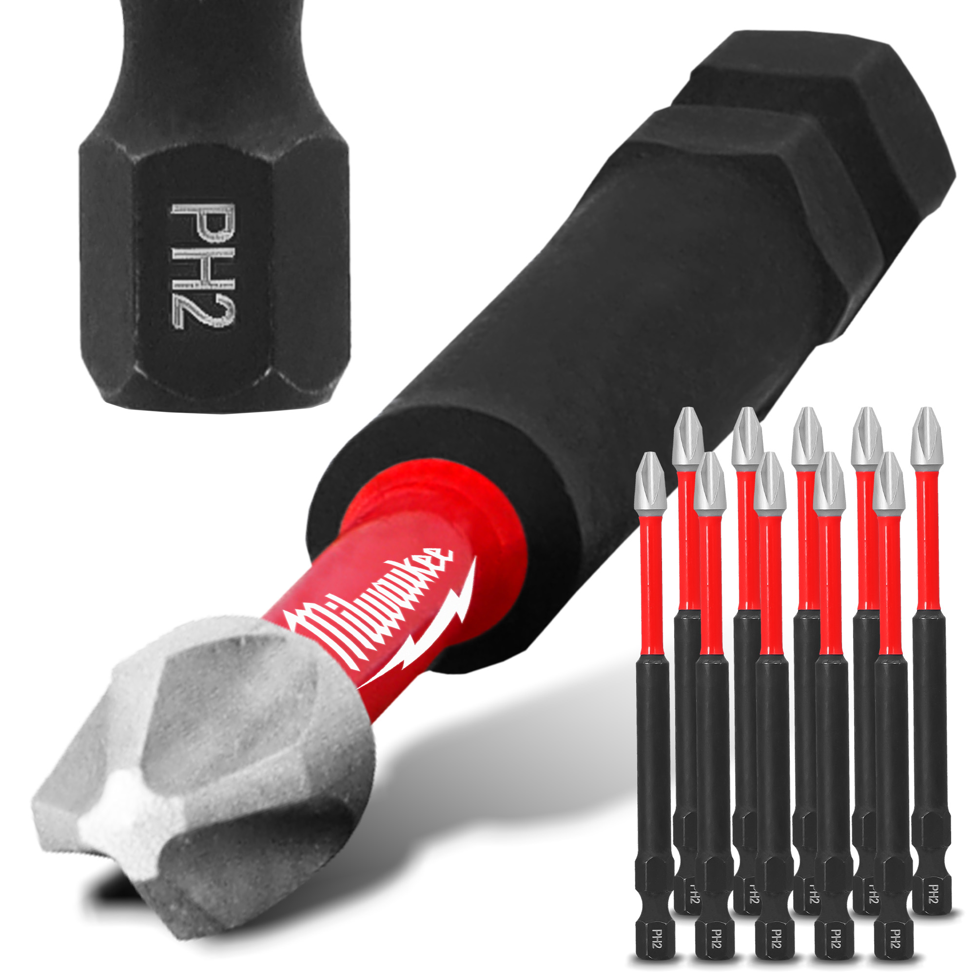 10x Magnetisch Bit PH2 90 mm Stahl Philips Schraubendreher MILWAUKEE Magnetbit