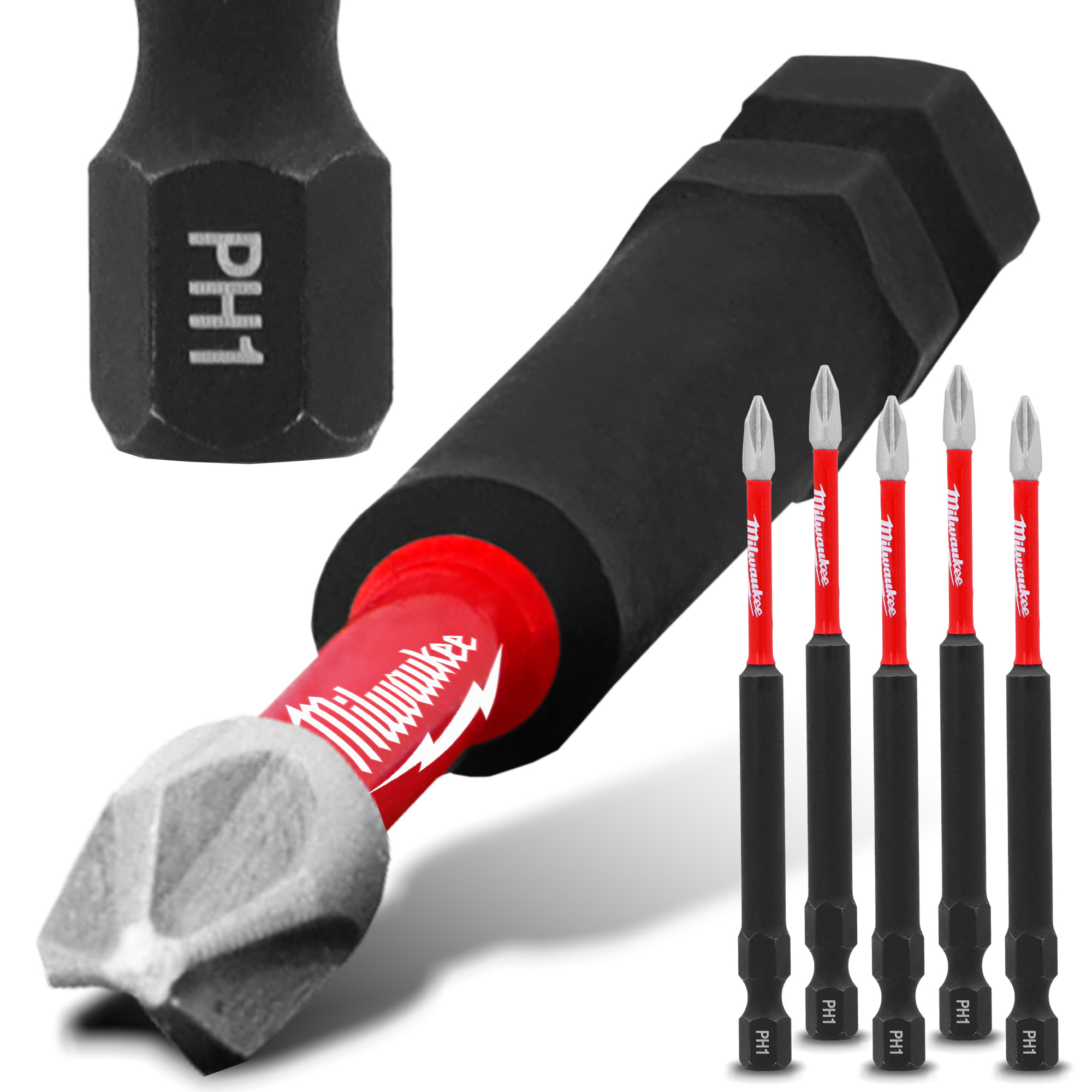 5x Magnetisch Bit PH1 50 mm Stahl Philips Schraubendreher MILWAUKEE Magnetbit