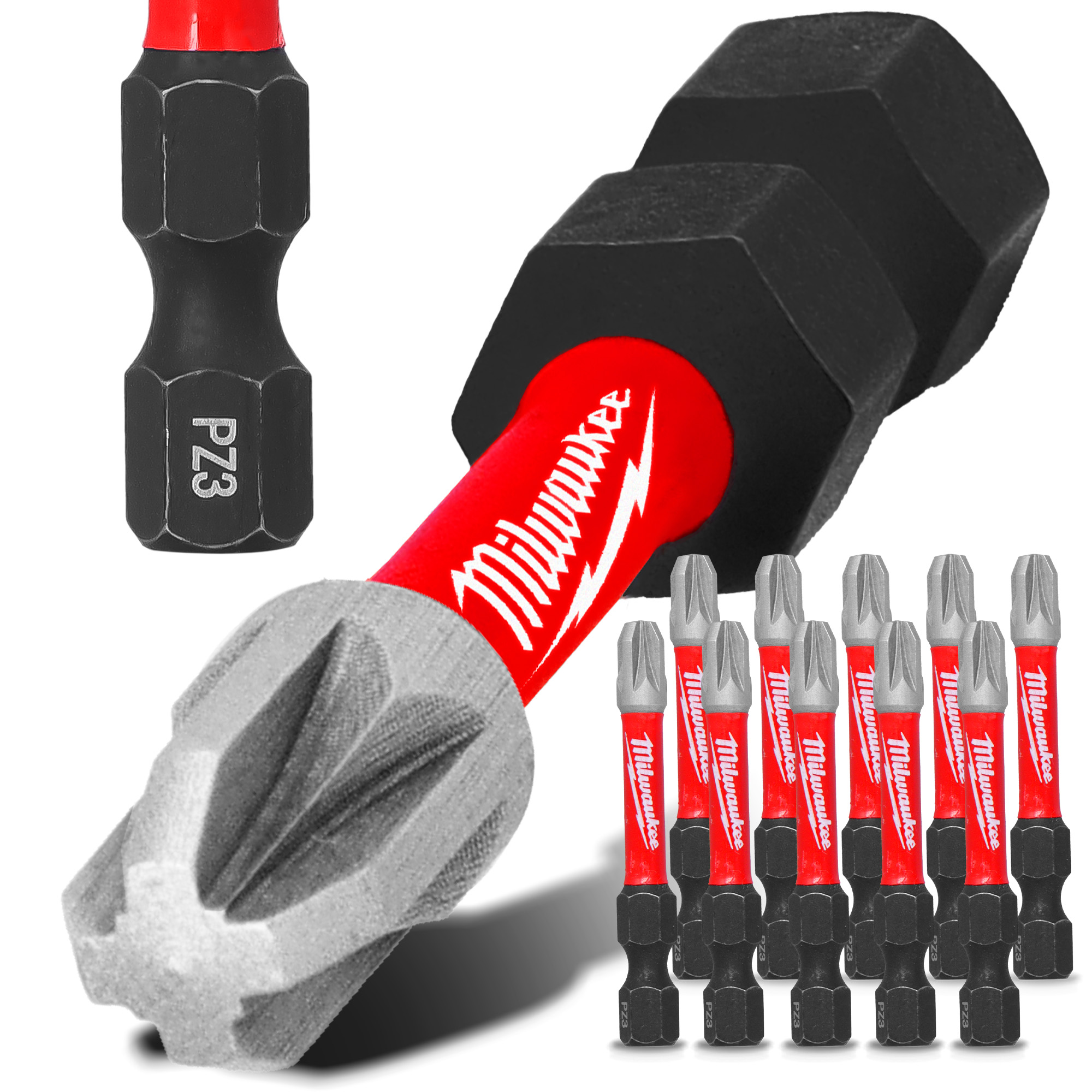 10x  Magnetisch Bit PZ3 50 mm Pozidriv Stahl Schraubendreher MILWAUKEE Magne