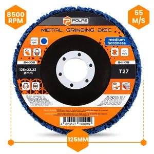 Tarcza ścierna z włókniny 125 mm × 22.23 mm T27 niebieska, średnia twardość