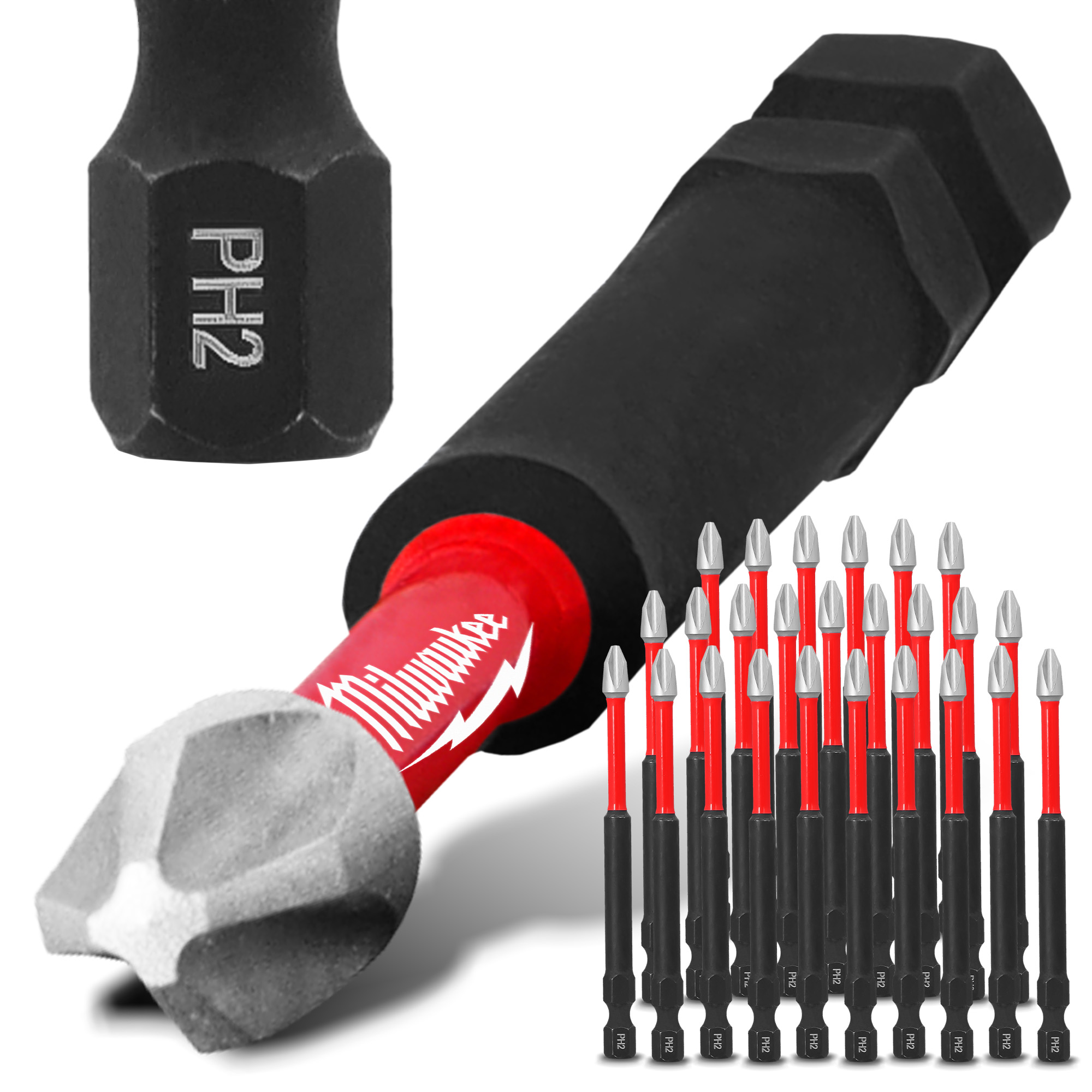 25x Magnetisch Bit PH2 90 mm Stahl Philips Schraubendreher MILWAUKEE Magnetbit