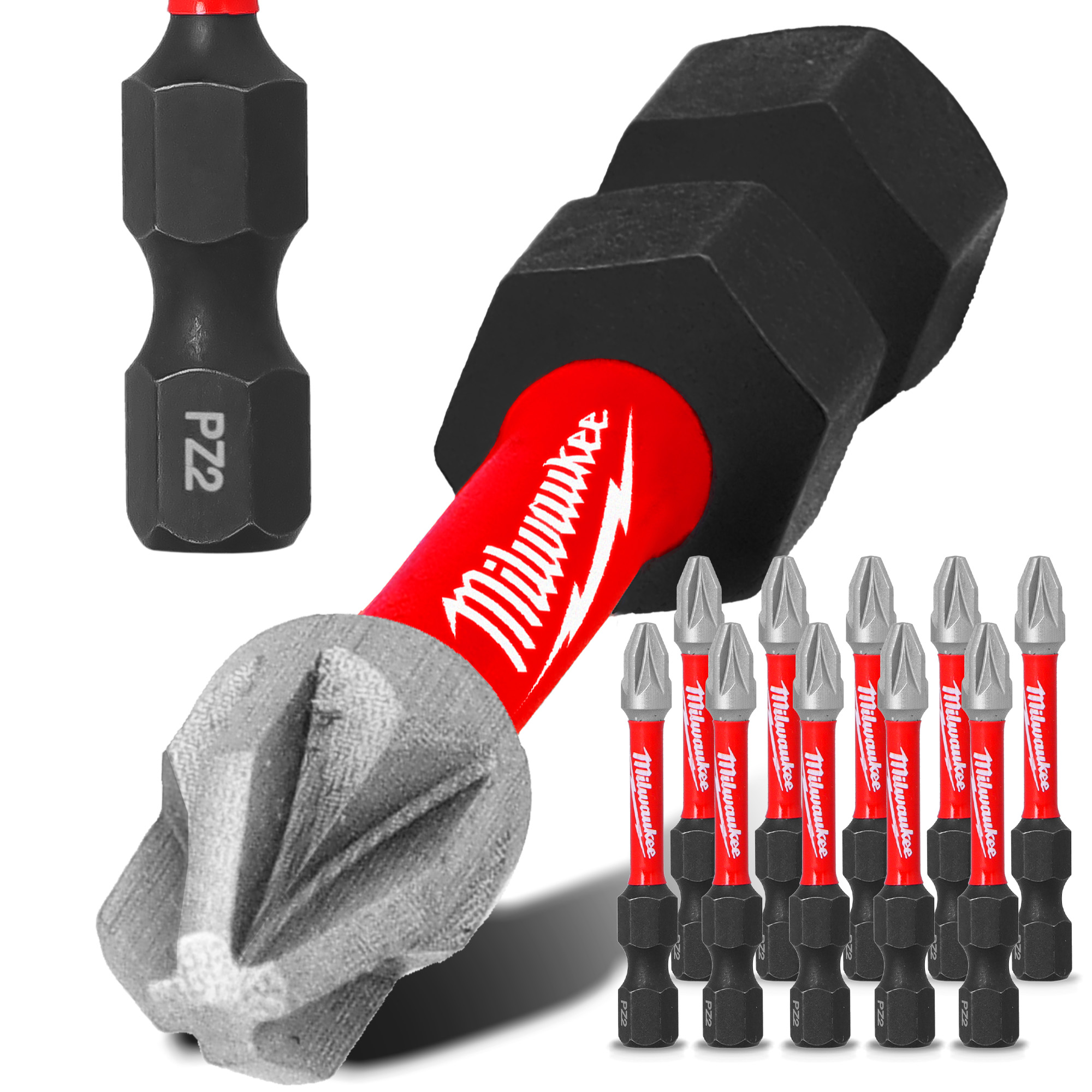 10x Magnetisch Bit PZ2 50 mm Pozidriv Stahl Schraubendreher MILWAUKEE Magne