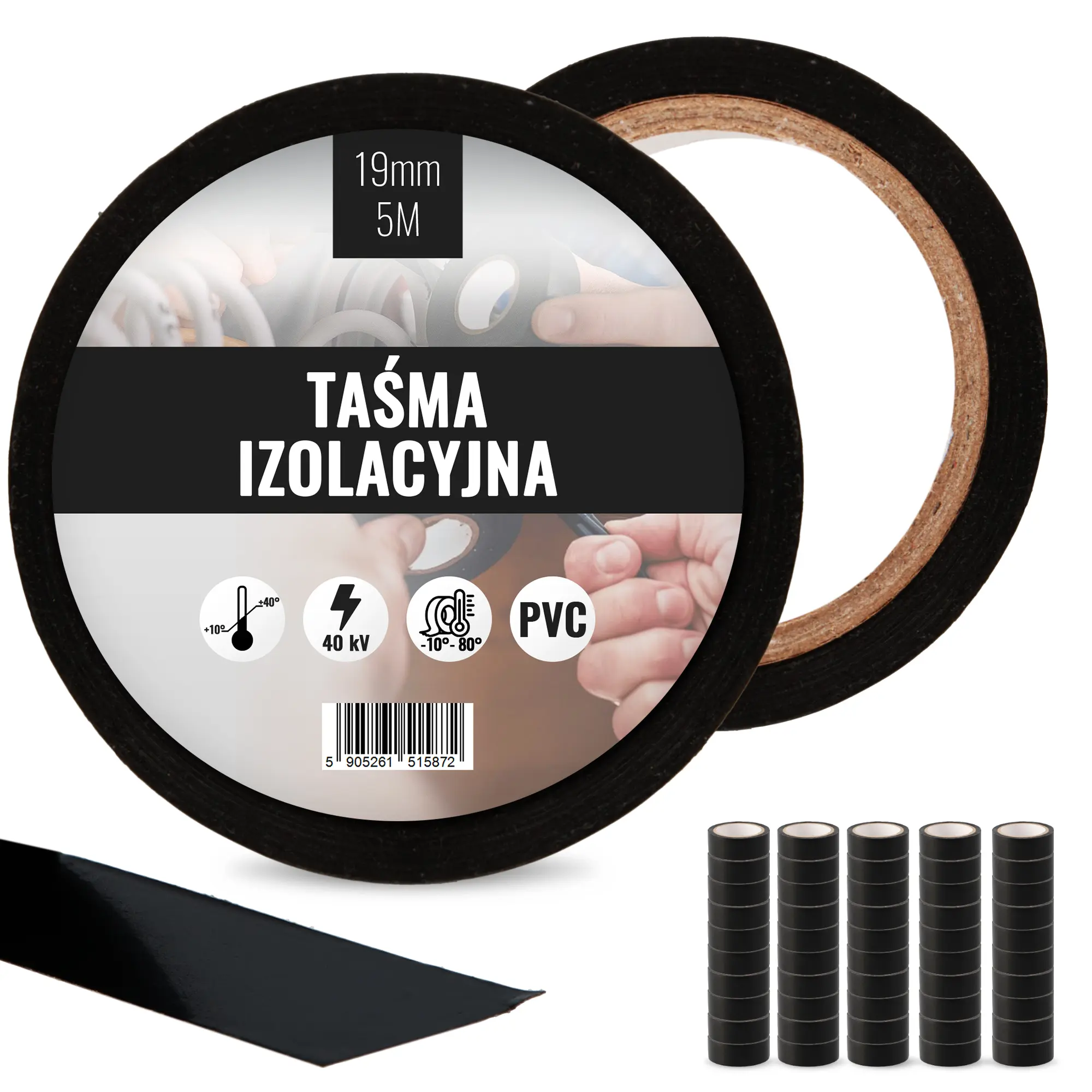 Taśma izolacyjna 19 mm x 5 m czarny 50 szt.