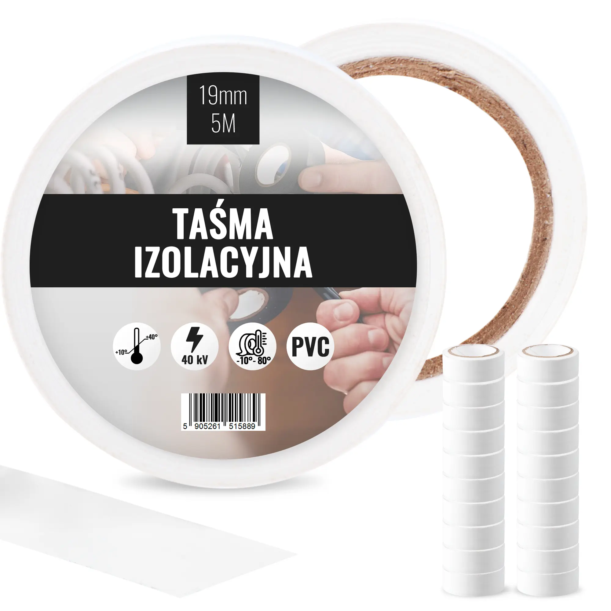 Taśma izolacyjna 19 mm x 5 m biały 20 szt.