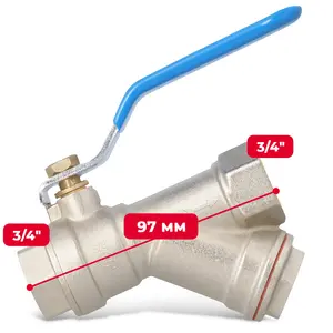 Zawór kulowy z filtrem skośnym i dławikiem 30 bar 3/4'' GW x 3/4'' GW