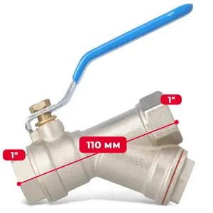 Zawór kulowy z filtrem skośnym i dławikiem 30 bar 1'' GW x 1'' GW