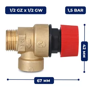 Zawór bezpieczeństwa 1/2'' GZ x 1/2'' GW 1,5 bar