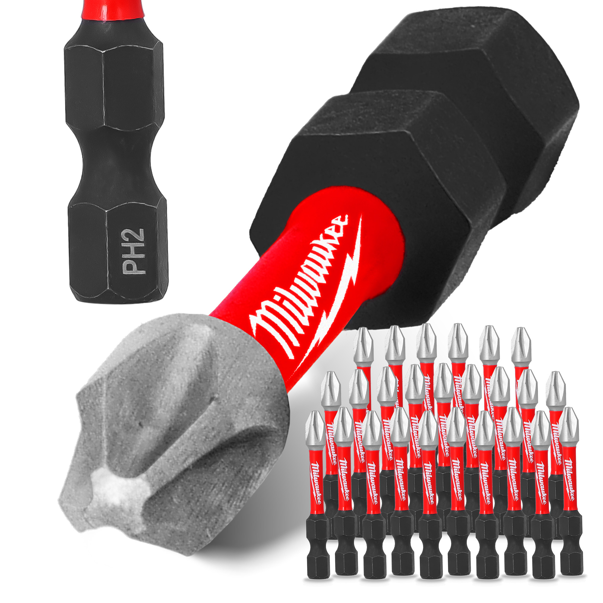 25x Magnetisch Bit PH2 50 mm Stahl Philips Schraubendreher MILWAUKEE Magnetbit