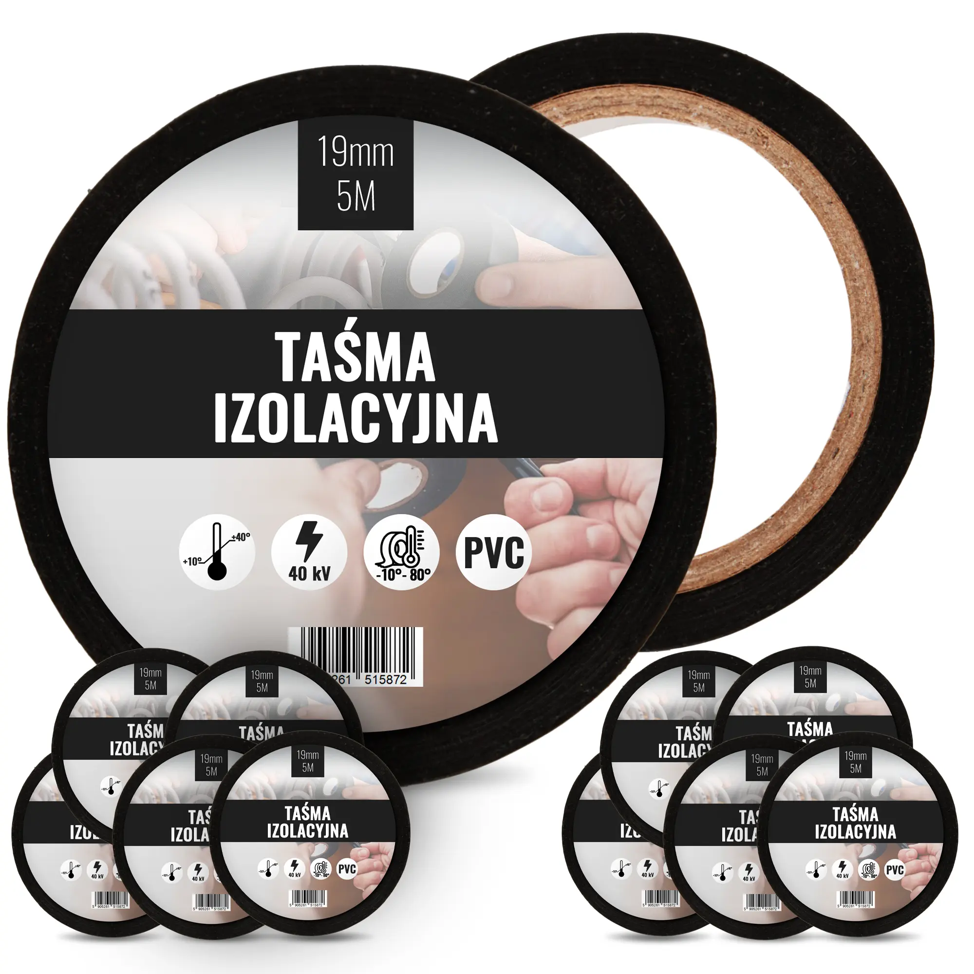 Taśma izolacyjna 19 mm x 5 m czarny 10 szt.