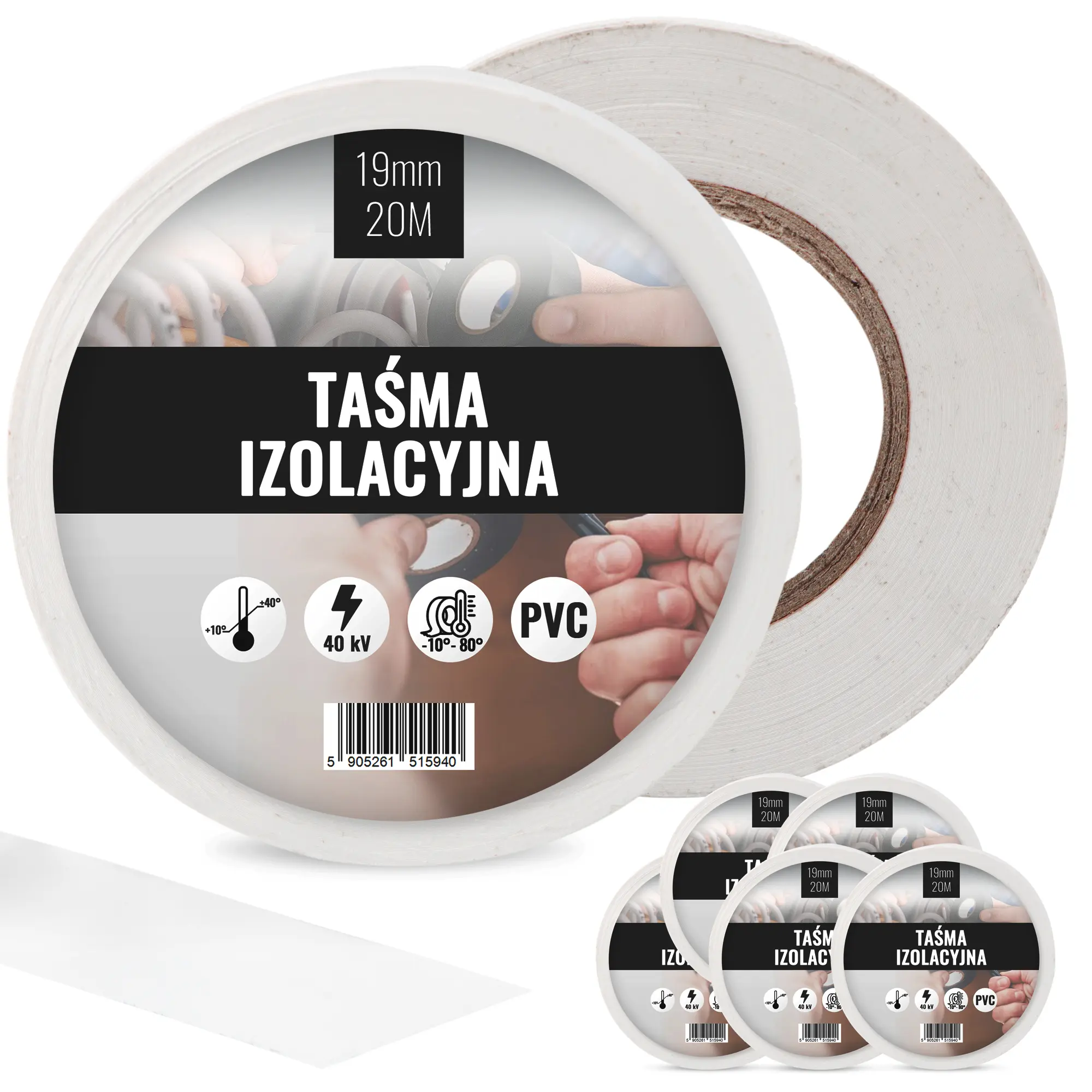 Taśma izolacyjna 19 mm x 20 m biały 5 szt.