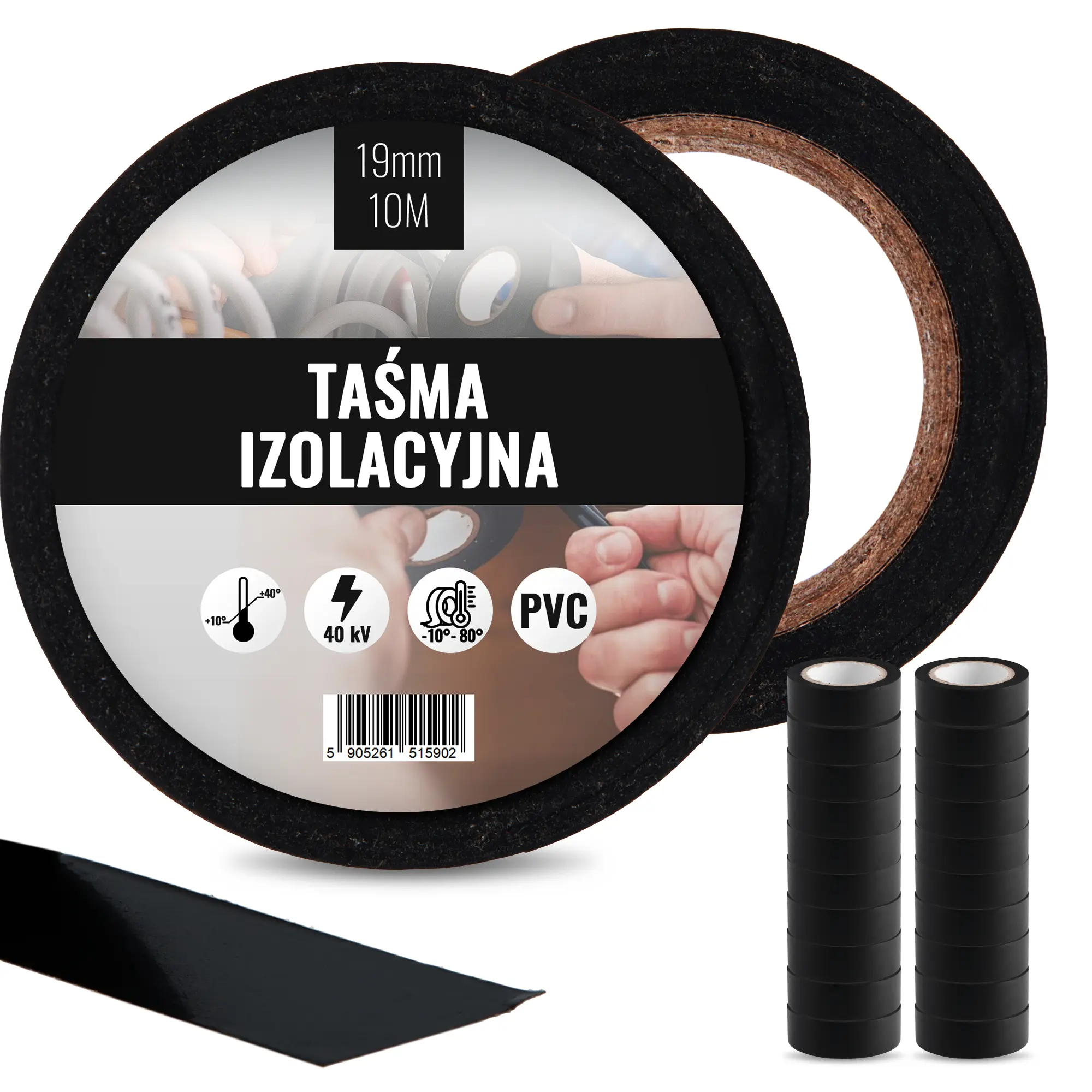 Taśma izolacyjna 19 mm x 10 m czarny 20 szt.