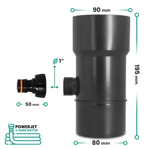 Odzyskiwacz wody deszczowej 90 mm x 1'' GZ grafit z przyłączem pod szybkozłączke 1'' GW x SZ PowerJet