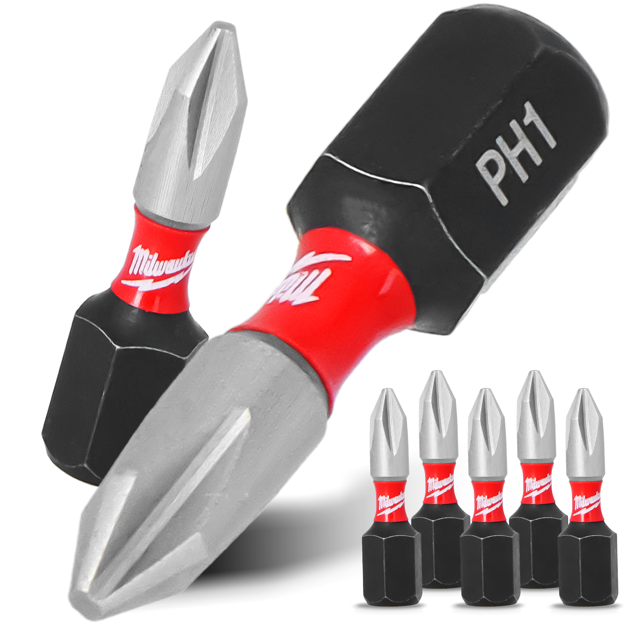 5x Magnetisch Bit PH1 25 mm Stahl Philips Schraubendreher MILWAUKEE Magnetbit
