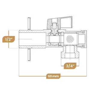 Zawór kątowy kulowy z filtrem Standard 1/2'' GZ x 3/4'' GZ