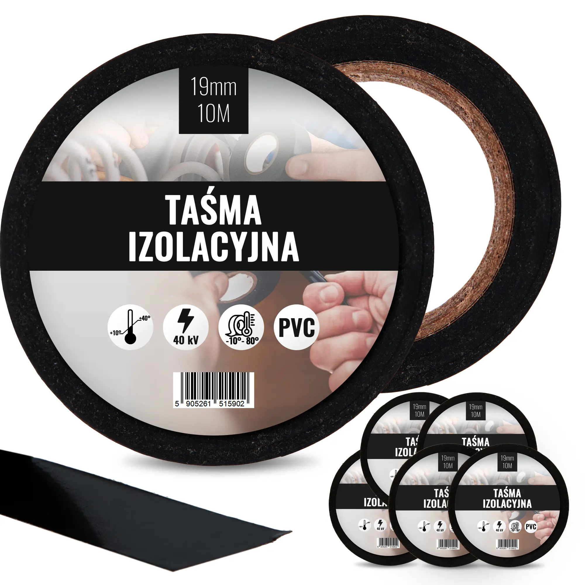 Taśma izolacyjna 19 mm x 10 m czarny 5 szt.