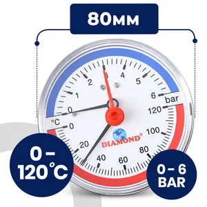 Termomanometr 80 mm 0 - 6 bar 0 - 120 °C przyłącze 1/4'' tylne