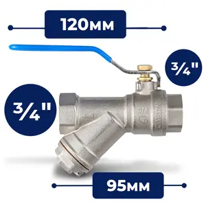 Zawór kulowy z filtrem skośnym magnetycznym i dławikiem 30 bar 3/4'' GW x 3/4'' GW