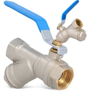 Zawór kulowy z filtrem skośnym i dławikiem 30 bar 1/2'' GW x 1/2'' GW