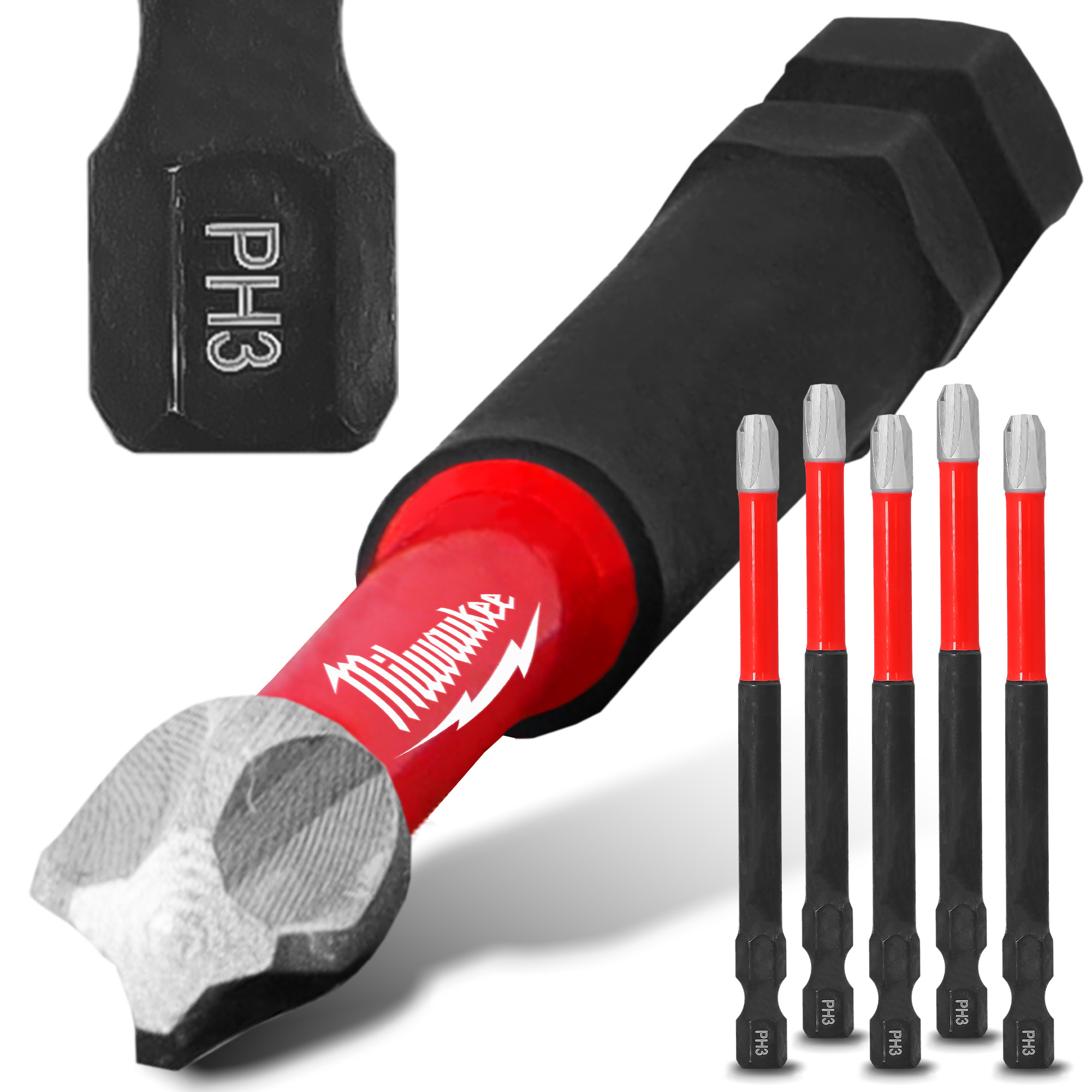 5x Magnetisch Bit PH3 90 mm Stahl Philips Schraubendreher MILWAUKEE Magnetbit