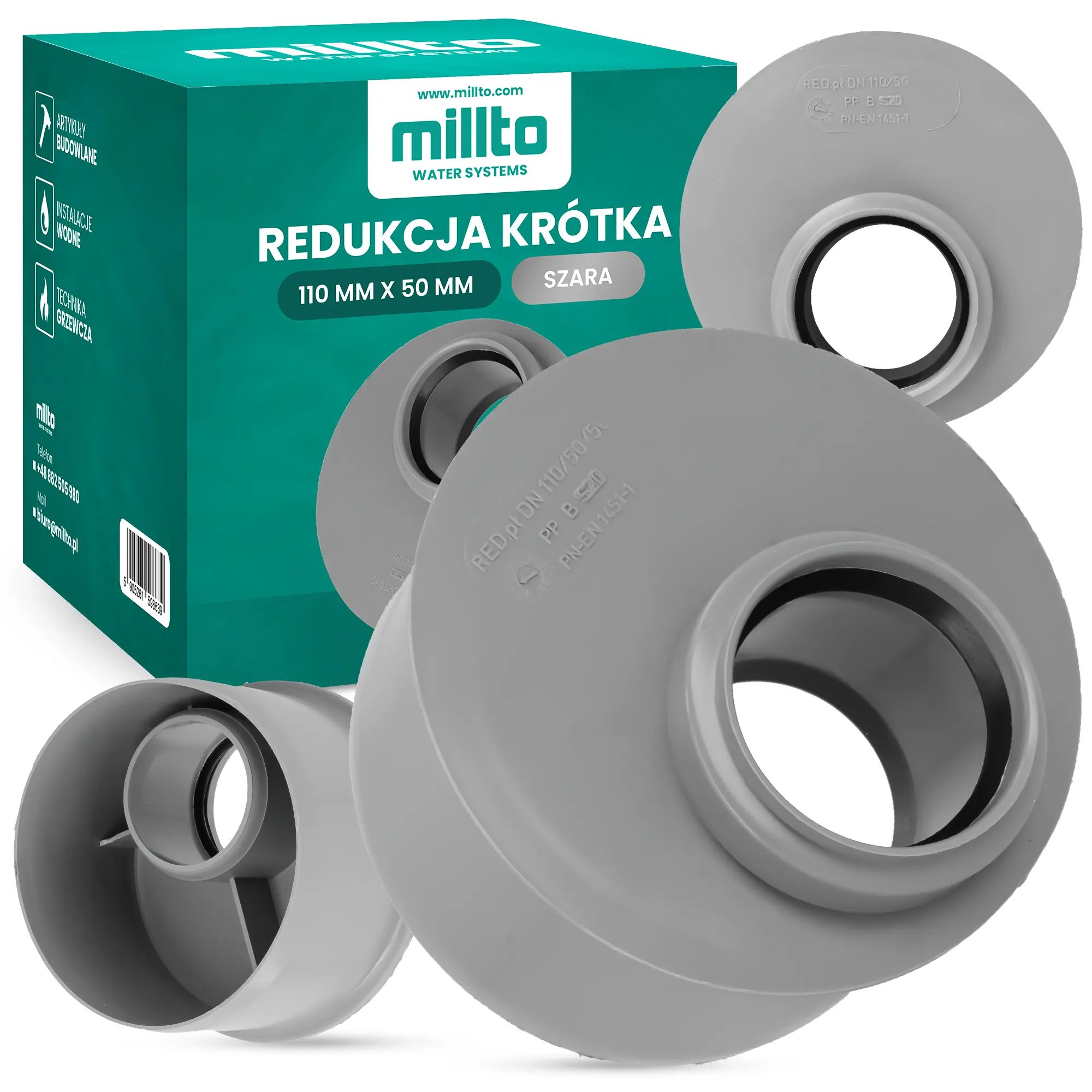 Redukcja krótka 110 mm x 50 mm szara