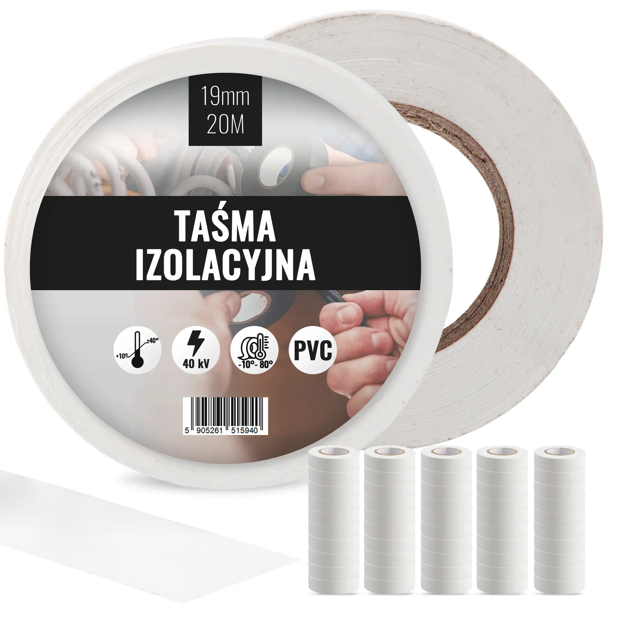  Taśma izolacyjna 19 mm x 20 m biały 50 szt.