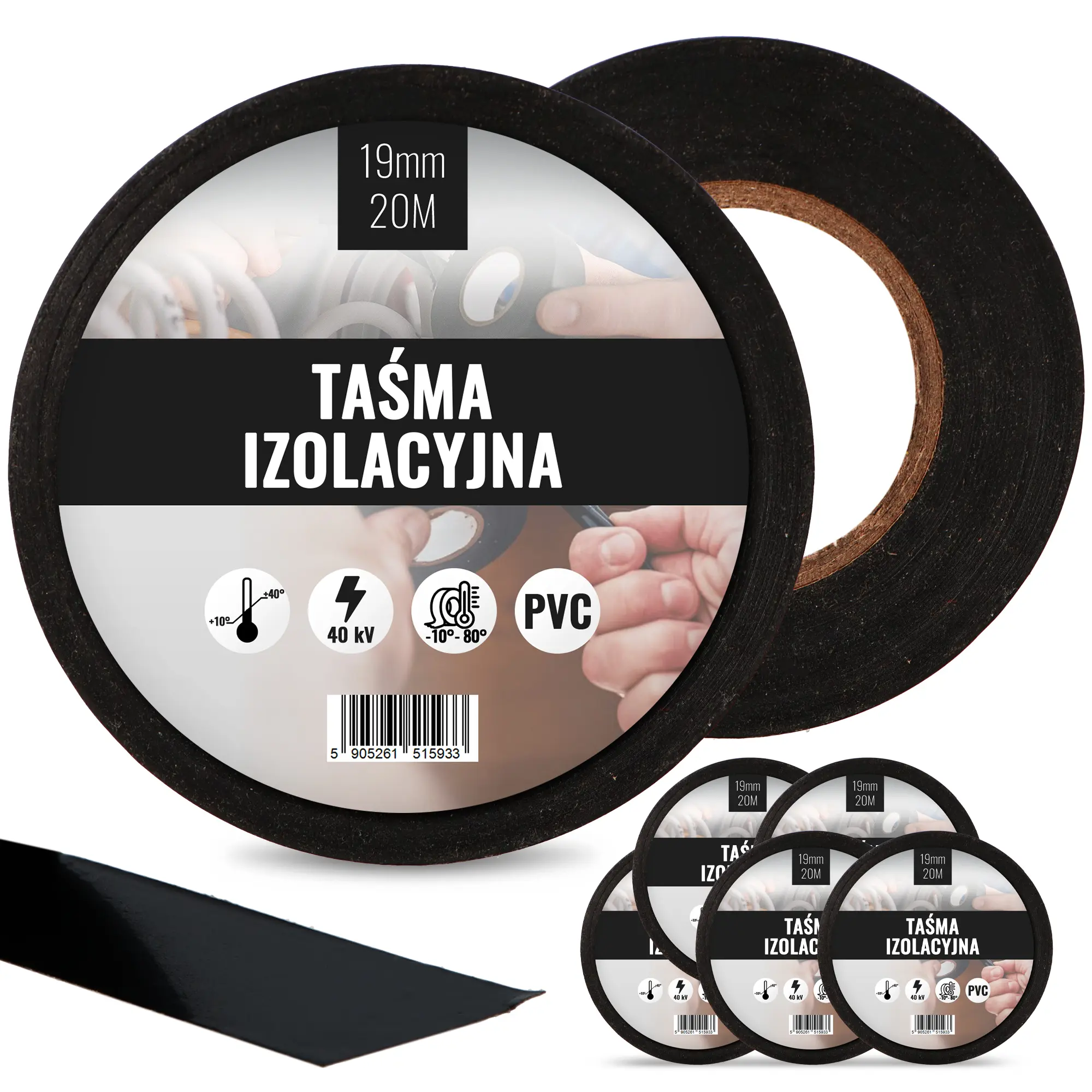 Taśma izolacyjna 19 mm x 20 m czarny 5 szt.