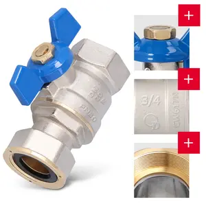 Zawór kulowy motylkowy z dławikiem 10 bar i półśrubunkiem 3/4'' GW x 3/4'' GW